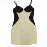 Strap and Rhinestone Dress Hip Hugging Short Skirt Evening Gown