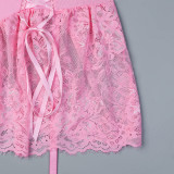 Strap Lace Skirt Bow Set with Socks Included