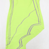 Irregular Dress with Sleeveless Wave Print