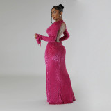 Round Neck Long Sleeved Hollow Out Long Dress