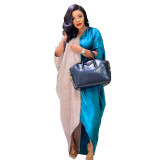 Bright Silky Satin Loose V-neck Batball Sleeve Mid Sleeve Dress