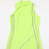 Irregular Dress with Sleeveless Wave Print