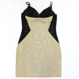 Strap and Rhinestone Dress Hip Hugging Short Skirt Evening Gown