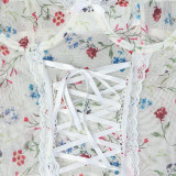 Floral Lace Patchwork Elastic Mesh Fun Suspender with Steel Ring Three Piece Set Including Socks