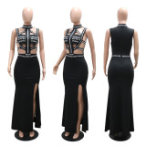 Round Neck Sleeveless Rhinestone Dress