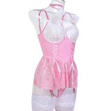 Strap Lace Skirt Bow Set with Socks Included