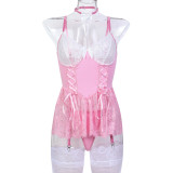 Strap Lace Skirt Bow Set with Socks Included