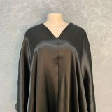 Bright Silky Satin Loose V-neck Batball Sleeve Mid Sleeve Dress