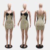 Strap and Rhinestone Dress Hip Hugging Short Skirt Evening Gown