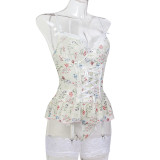 Floral Lace Patchwork Elastic Mesh Fun Suspender with Steel Ring Three Piece Set Including Socks