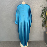 Bright Silky Satin Loose V-neck Batball Sleeve Mid Sleeve Dress