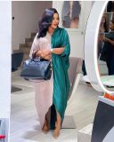 Bright Silky Satin Loose V-neck Batball Sleeve Mid Sleeve Dress