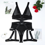 Wide Shoulder Straps Mesh Fabric See Through Underwear Sexy Jumpsuit