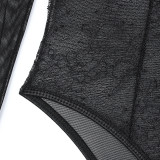 Eyelash Lace Long Sleeved Black Jumpsuit