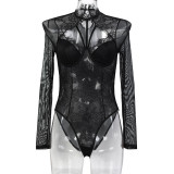 Eyelash Lace Long Sleeved Black Jumpsuit