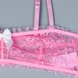 Four Piece Pink Cute Lingerie Set with Socks Included