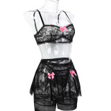 Four Piece Pink Cute Lingerie Set with Socks Included