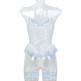 Lace Puffy Skirt with Straps and Suspender Jumpsuit Two-piece Set