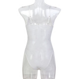 Lace Printed Suspender Waist Hugging Jumpsuit