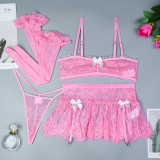 Four Piece Pink Cute Lingerie Set with Socks Included