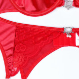 Christmas Valentine's Day Red Lace Splicing Pendant Sexy Underwear Four Piece Set