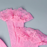 Four Piece Pink Cute Lingerie Set with Socks Included