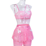 Four Piece Pink Cute Lingerie Set with Socks Included