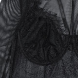 Eyelash Lace Long Sleeved Black Jumpsuit