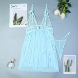 Two Piece Set of Suspender Mesh See Through Nightgown