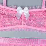 Four Piece Pink Cute Lingerie Set with Socks Included