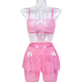 Four Piece Pink Cute Lingerie Set with Socks Included