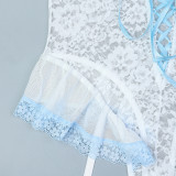 Lace Puffy Skirt with Straps and Suspender Jumpsuit Two-piece Set