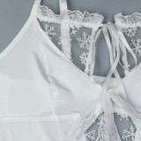 White Christmas Snowflake Perspective Splicing Hollow Strap Strap Jumpsuit