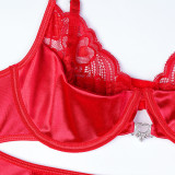 Christmas Valentine's Day Red Lace Splicing Pendant Sexy Underwear Four Piece Set