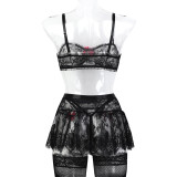 Four Piece Pink Cute Lingerie Set with Socks Included