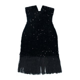 V-neck Strapless Hip Hugging Tassel Sequin Dress