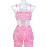 Four Piece Pink Cute Lingerie Set with Socks Included
