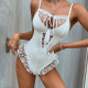 White Christmas Snowflake Perspective Splicing Hollow Strap Strap Jumpsuit