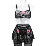 Four Piece Pink Cute Lingerie Set with Socks Included