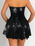 Sleeveless Strapless Waist Cinching Slim Fit Sequin Dress