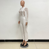 High Neck Lace Long Sleeved Jumpsuit