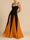 Off Shoulder Patchwork Large Skirt Suspender Dress