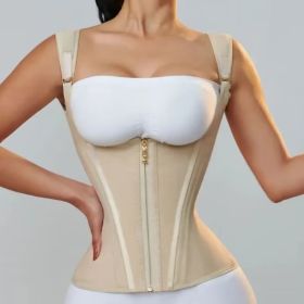 15 Bone Vest, High Stretch Mesh Waistband, Cinched Waist Belt, Zipper Buckle, Retro Shapewear