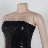 Sleeveless Strapless Waist Cinching Slim Fit Sequin Dress