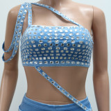 Blacktop and Navel Exposed Short Top Two-piece Set with Hot Stamping