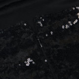 Sleeveless Strapless Waist Cinching Slim Fit Sequin Dress