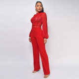 High Neck Lace Long Sleeved Jumpsuit