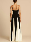 Off Shoulder Patchwork Large Skirt Suspender Dress
