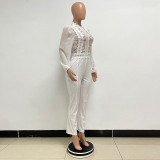 High Neck Lace Long Sleeved Jumpsuit