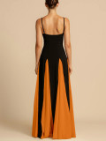 Off Shoulder Patchwork Large Skirt Suspender Dress